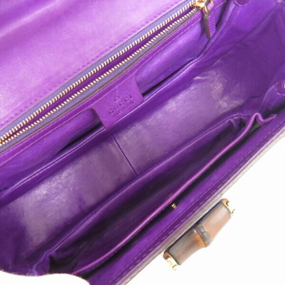 Gucci Bamboo Alligator Fringe Tassel Shoulder Handbag Crocodile Purple - Picture 6 of 8